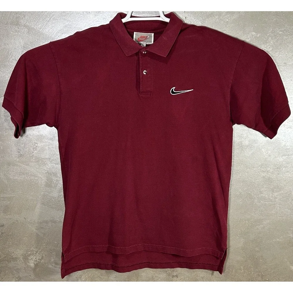Nike Polo Shirt Large L Burgundy Made In USA 1970s‎ 1980s Vintage Single Stitch
